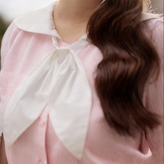 Áo sơ mi bigsize nữ 60kg - 100kg cổ thuỷ thủ nơ xinh hoạ tiết sọc phù hợp mặc đi làm, đi học, đi chơi