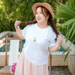 Áo thun bigsize nữ 60kg - 100kg đính hoa nổi tay bèo phù hợp mặc đi làm đi học đi chơi