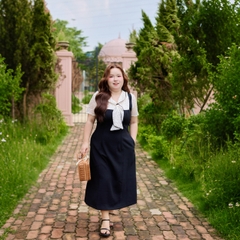 CA030032-Đầm công sở bigsize 60kg-100kg phối voan chấm bi phù hợp mặc đi làm, đi tiệc