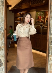 Áo sơ mi big size nữ cổ nơ 60kg - 100kg chất lụa tằm gân mặc đi làm sang trọng