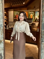 Áo sơ mi big size nữ cổ nơ 60kg - 100kg chất lụa tằm gân mặc đi làm sang trọng