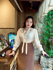 Áo sơ mi big size nữ cổ nơ 60kg - 100kg chất lụa tằm gân mặc đi làm sang trọng