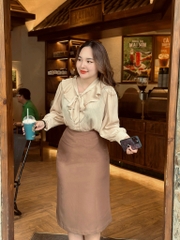 Áo sơ mi big size nữ cổ nơ 60kg - 100kg chất lụa tằm gân mặc đi làm sang trọng