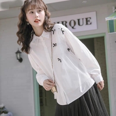 Áo sơ mi bigsize 60kg - 95kg phối lưới đính nơ mặc đi làm đi học