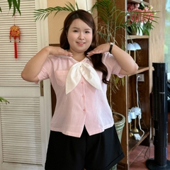 Áo sơ mi bigsize nữ 60kg - 100kg cổ thuỷ thủ nơ xinh hoạ tiết sọc phù hợp mặc đi làm, đi học, đi chơi