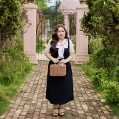 CA030032-Đầm công sở bigsize 60kg-100kg phối voan chấm bi phù hợp mặc đi làm, đi tiệc