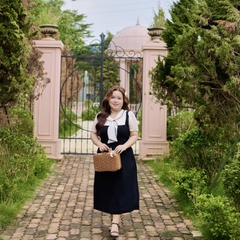 CA030032-Đầm công sở bigsize 60kg-100kg phối voan chấm bi phù hợp mặc đi làm, đi tiệc