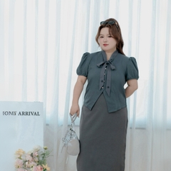 Áo kiểu bigsize 60kg-95kg nơ cổ thêu hoa chất cotton lụa