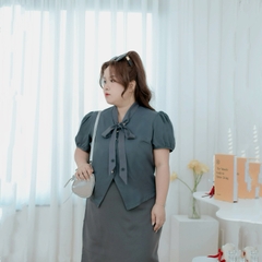 Áo kiểu bigsize 60kg-95kg nơ cổ thêu hoa chất cotton lụa