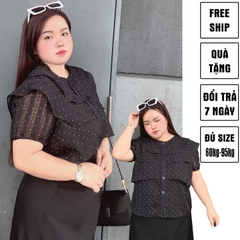 Áo Sơ Mi Nữ Big Size Bèo Tầng Tay Ngắn Chấm Bi Thời Trang Công Sở