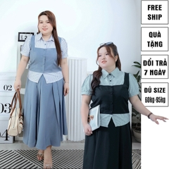 Áo sơ mi nữ Bigsize 60kg - 90kg Dáng Giả Gile Phối Sọc