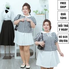Áo sơ mi caro cổ sen bigsize 60kkg-90kg mặc công sở đi làm đi chơi