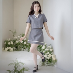 Set đồ bigsize nữ cổ tim chân váy quần dáng A phong cách Hàn Quốc trẻ trung