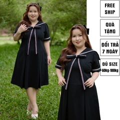 CA030018-Đầm nữ bigsize 60kg - 100kg kiểu dáng cổ thuỷ thủ viền dây phối màu xinh xắn phù hợp mặc đi làm, đi học