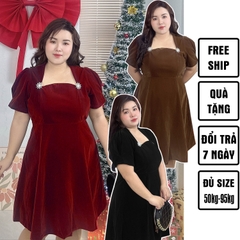 Đầm nhung kem tag đá cao cấp bigsize 60kg - 95kg
