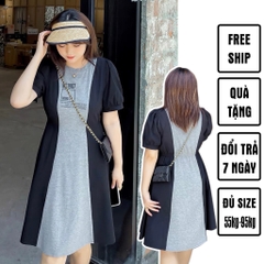 [MUA1TẶNG1] Đầm thun bigsize phối màu( hình video thật )