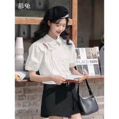 Áo sơ mi rút dây nơ bigsize sơ mi 60kg-90kg sơ mi bigsize dễ thương