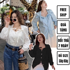 Áo sơ mi cột nơ vai bigsize 55Kg - 95kg áo sơ mi bigsize công sở áo sơ mi dễ thương