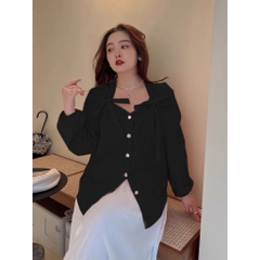 Áo sơ mi cột nơ vai bigsize 55Kg - 95kg áo sơ mi bigsize công sở áo sơ mi dễ thương