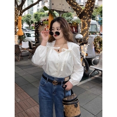 Áo sơ mi cột nơ vai bigsize 55Kg - 95kg áo sơ mi bigsize công sở áo sơ mi dễ thương