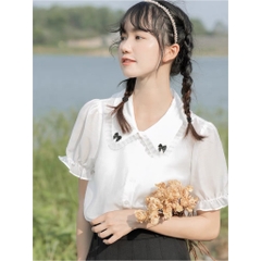 [MUA1TẶNG1] Sơ mi trắng nơ cổ bigsize 60kg - 100kg sơ mi trắng cách điệu dễ thương mặc đi học đi làm đi chơi