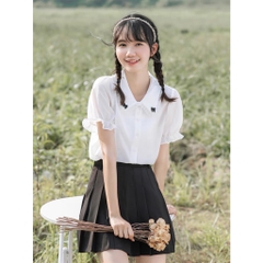 [MUA1TẶNG1] Sơ mi trắng nơ cổ bigsize 60kg - 100kg sơ mi trắng cách điệu dễ thương mặc đi học đi làm đi chơi