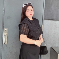 Áo Sơ Mi Nữ Big Size Bèo Tầng Tay Ngắn Chấm Bi Thời Trang Công Sở