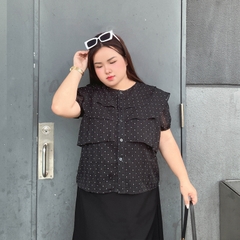 Áo Sơ Mi Nữ Big Size Bèo Tầng Tay Ngắn Chấm Bi Thời Trang Công Sở