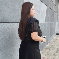 Áo Sơ Mi Nữ Big Size Bèo Tầng Tay Ngắn Chấm Bi Thời Trang Công Sở