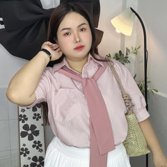 Áo sơ mi nữ sọc dọc cổ sơ mi phối màu bigsize 60kg - 95kg phù hợp mặc đi làm, đi học, đi chơi