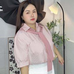 Áo sơ mi nữ sọc dọc cổ sơ mi phối màu bigsize 60kg - 95kg phù hợp mặc đi làm, đi học, đi chơi