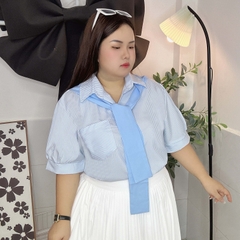 Áo sơ mi nữ sọc dọc cổ sơ mi phối màu bigsize 60kg - 95kg phù hợp mặc đi làm, đi học, đi chơi
