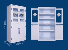 Tủ đựng hóa chất chống ăn mòn nhựa PP, 2 cánh kính, 2 cánh kín BLUEZEIZ - BluePPC-2S2G 