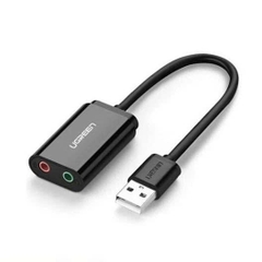 Cáp chuyển USB 2.0 sang 3.5mm Ugreen 30724 US205 màu đen dùng cho tai nghe máy tính, loa máy tính