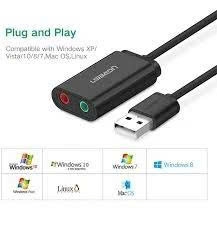 Cáp chuyển USB 2.0 sang 3.5mm Ugreen 30724 US205 màu đen dùng cho tai nghe máy tính, loa máy tính