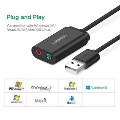 Cáp chuyển USB 2.0 sang 3.5mm Ugreen 30724 US205 màu đen dùng cho tai nghe máy tính, loa máy tính