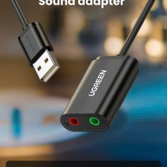 Cáp chuyển USB 2.0 sang 3.5mm Ugreen 30724 US205 màu đen dùng cho tai nghe máy tính, loa máy tính