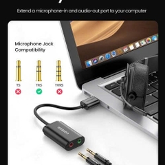 Cáp chuyển USB 2.0 sang 3.5mm Ugreen 30724 US205 màu đen dùng cho tai nghe máy tính, loa máy tính