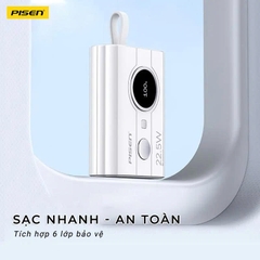 Sạc dự phòng có dây Pisen Quick PowerLink Tiny 22.5W 10000mAh TP D29 cáp Ligtning màu trắng