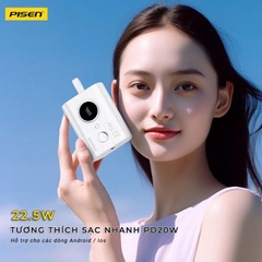 Sạc dự phòng có dây Pisen Quick PowerLink Tiny 22.5W 10000mAh TP D29 cáp Ligtning màu trắng