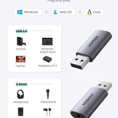 Ugreen Đầu đổi  USB 2.0 sang audio 3.5mm Ugreen 80864 dành cho tai nghe điện thoại máy tính