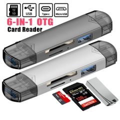 Đầu Đọc Thẻ Nhớ 6 Trong SD Micro SD OTG USB 3.0 Sang Type C Micro USB