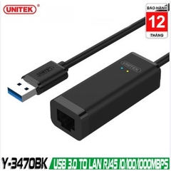 Cáp chuyển USB 3.0 sang mạng  Lan Gigabyte Unitek Y 3470BK