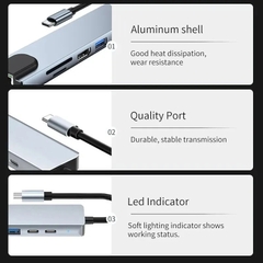 Cáp chuyển Type C sang HDMI RJ45 Lan thẻ nhớ SD Micro SD sạc 8 in 1 đa chức năng dùng cho máy tính, điện thoại...