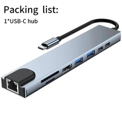 Cáp chuyển Type C sang HDMI RJ45 Lan thẻ nhớ SD Micro SD sạc 8 in 1 đa chức năng dùng cho máy tính, điện thoại...