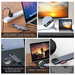 Cáp chuyển Type C sang HDMI RJ45 Lan thẻ nhớ SD Micro SD sạc 8 in 1 đa chức năng dùng cho máy tính, điện thoại...