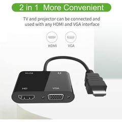Cáp chuyển HDMI sang HDMI và VGA 2 in 1 gắn từ máy tính cổng HDMI sang màn hình, máy chiếu, tivi..