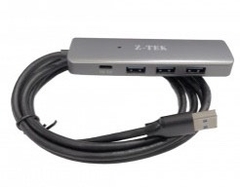 Bộ chia USB 3.0 sang 4 cổng USB 3.0 có nguồn phụ Type C Ztek ZY453 dài 0.5m 1m 1.5m màu xám