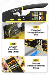 Ampcom Kìm bấm mạng RJ45 điện thoại RJ11 R12 3 in 1 cắt bấm dải Lan cat8/7/6A/6/5E (STP/UTP)