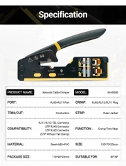 Ampcom Kìm bấm mạng RJ45 điện thoại RJ11 R12 3 in 1 cắt bấm dải Lan cat8/7/6A/6/5E (STP/UTP)